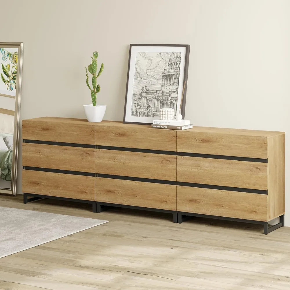 Dresser for Bedroom, Closet Organizers and Storage with 6 Drawers, Chest of Drawers with Metal Base, Modern Wood Dresser