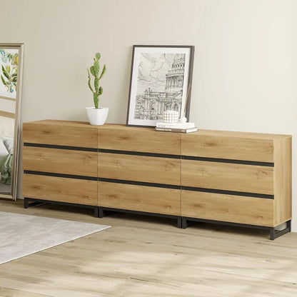 Commode pour chambre à coucher, organisateurs de placard et rangement avec 6 tiroirs, commode avec base en métal, commode en bois moderne