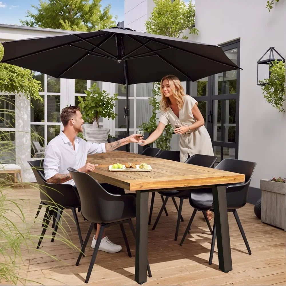 Wood Dining Table 6-Person Indoor Outdoor Table with Iron Legs, Natural Stained, Rustic Metal, Advanced Material 69*33*30 Inch