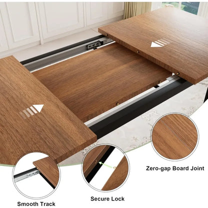 Ensemble de salle à manger extensible 7 pièces, table de 63 po avec 6 tabourets, style milieu de siècle, cadre robuste, assemblage facile (noyer)