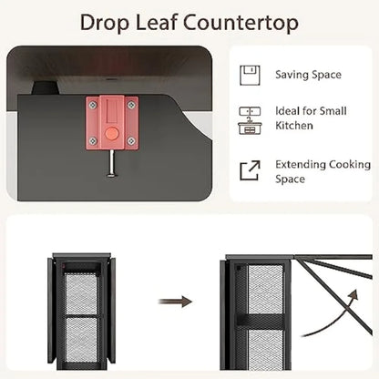 Table à manger pliante peu encombrante avec 2 niveaux d'espace de rangement pour table de cuisine extensible en bois de ferme à feuilles caduques