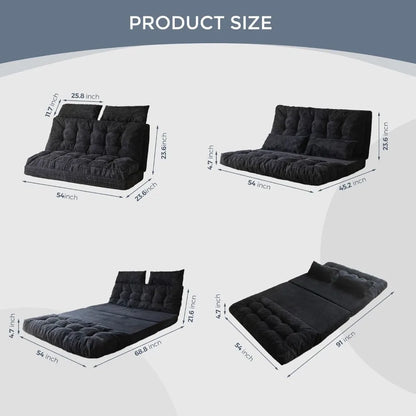 Bean Bag Bed Tufted Folding Sofa Bed with Pillows Floor Mattress for Adults, Extra Thick and Long Floor Sofa, Full Floor