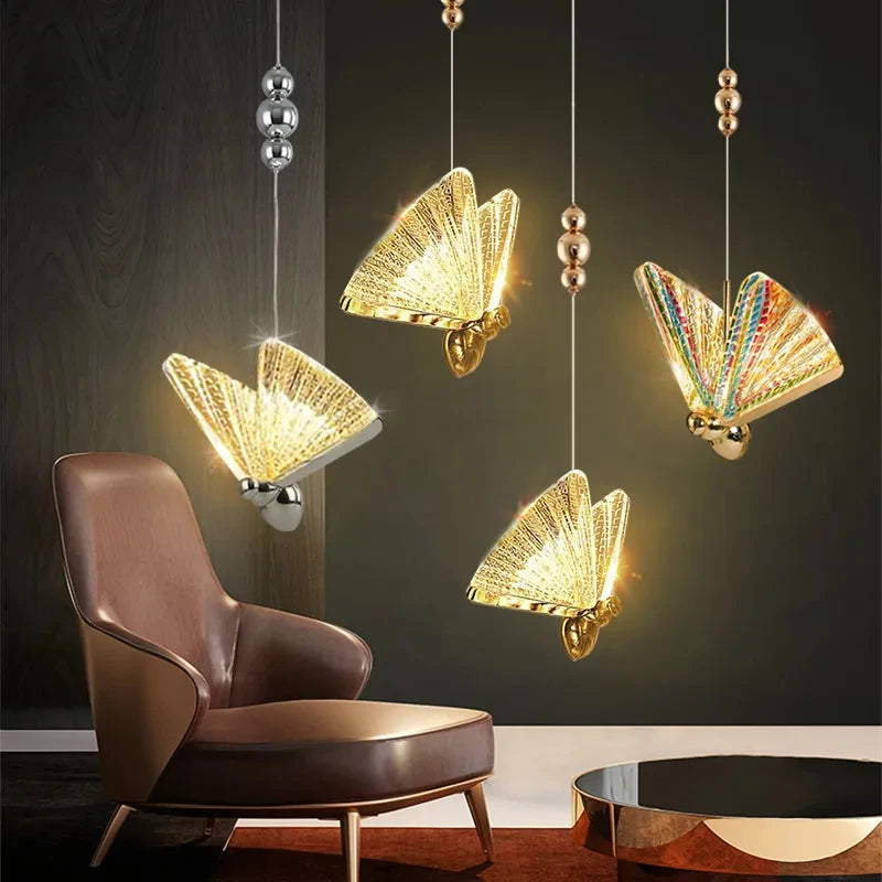 Modern LED Butterfly Pendant Light Fixture Luminaire Bedroom Chanderlier Hanging Ceiling Lamps Bedside Living Room Home Indoor