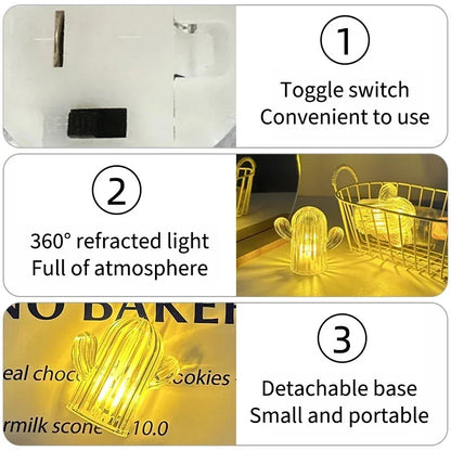 Mini veilleuse en forme de cactus, accessoire de photographie, décoration de dortoir, chambre à coucher, table de chevet, lampe d'ambiance, ornement de bureau, cadeau pour enfants
