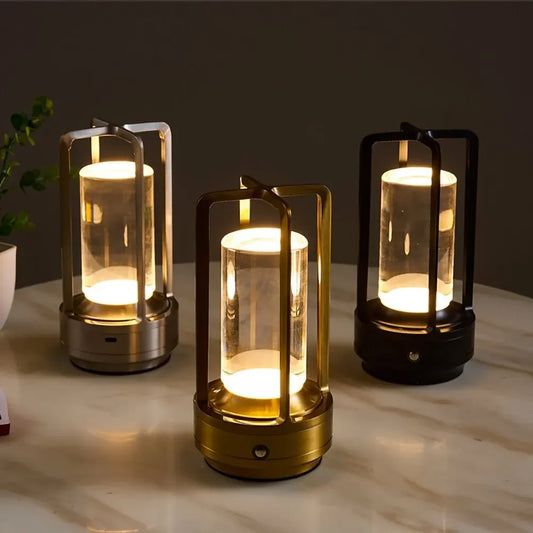 Lámpara de mesa inalámbrica LED, estilo industrial, lámparas de escritorio, luz de ambiente para acampar al aire libre, restaurante, luces de noche creativas