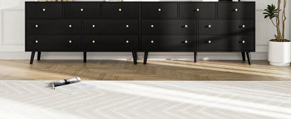 55” Black Dresser, 7 Drawer Dresser for Bedroom with Wide Drawers and Gold Knobs, Wood Dressers & Chests of Drawers Dressers