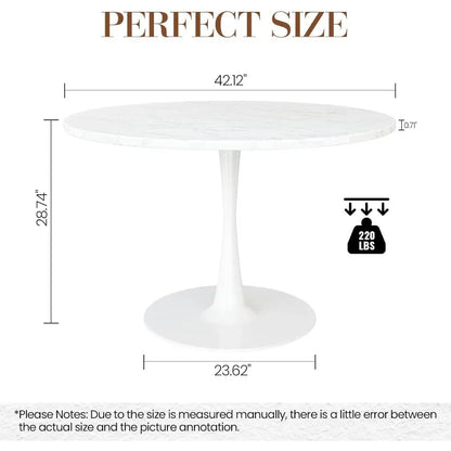 Round Dining Table, 42.1" Tulip Table Kitchen Dining Table 4-6 People with MDF Table Top & Pedestal Base