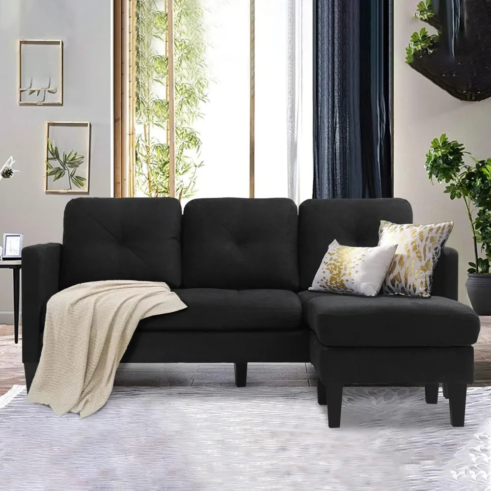 Living Room Sofas , 3 Seat L-Shaped Couch Sofabed with Modern Linen Fabric for Small Space Livingroom Living Room Sofas