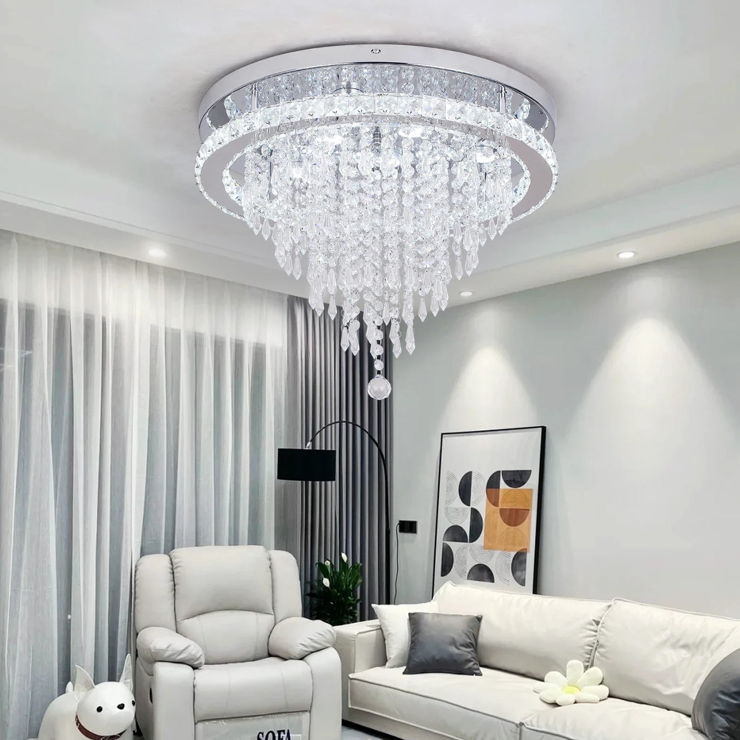 Modern Lustres K9 Crystal Chandelier Ceiling Lamps 3 Rings Stainless Steel Hanging Light Fixture Led Pendant Lamp Home Appliance