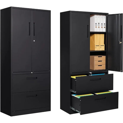 2-Drawer Metal File Cabinet, Lateral Vertical Filing Cabinets for Home Office, Locking File Cabinet with Storage Shelves