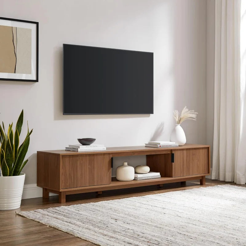 Walker Edison Walton Modern Fluted-Door Low Stand for TVs up to 80 Inches, 70 x 15.75 x 16 inches, Mocha