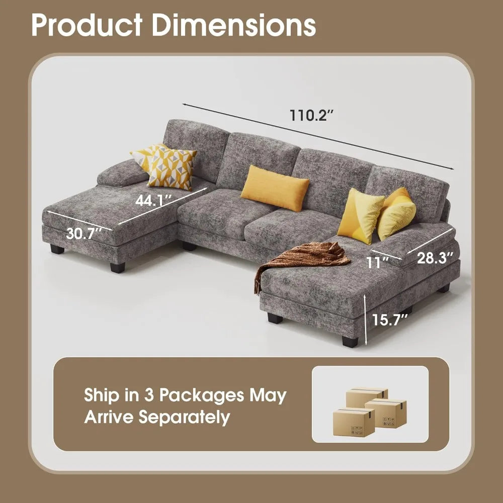 Furmax Sectional Couches for Living Room, U-Shaped Sofa Couch with Linen Fabric, 4 Seat Sofa Set with Double Chaise for Apartmen