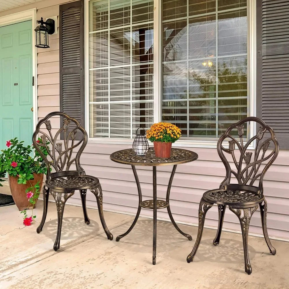 Ensemble de bistrot pour patio 3 pièces, table et chaises de jardin en aluminium moulé résistant à la rouille pour l'extérieur