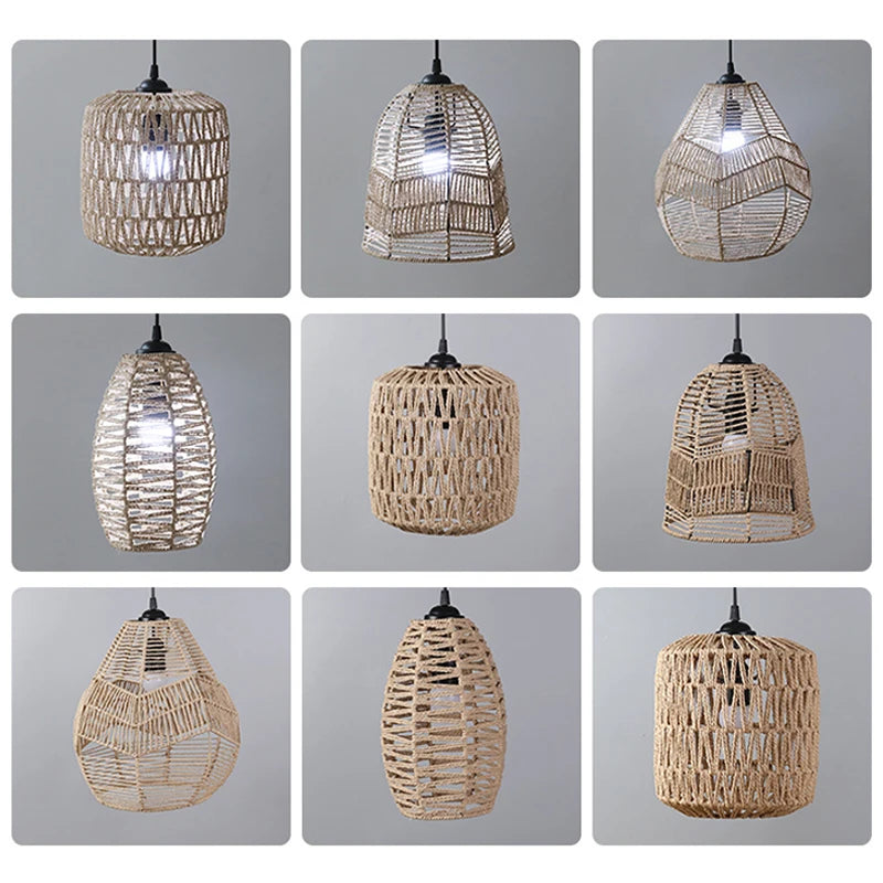 1PC Exquisit Hand-woven Lampshade Rattan Hanging Lamp Shade Cafe Hotel Light Cover Ceiling Pendant Fixture Home Restaurant Decor