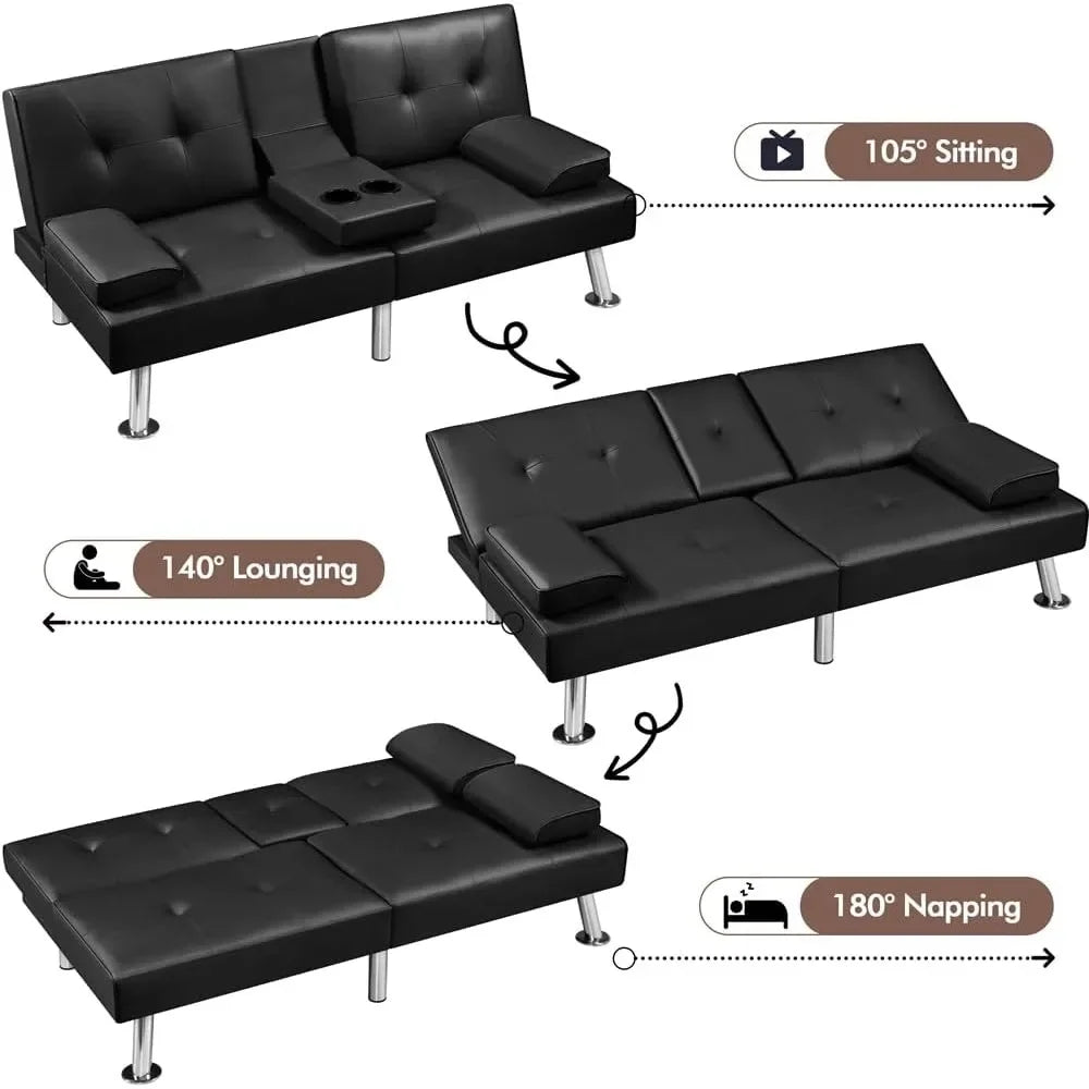 Sofa Bed Adjustmentsofa Double-sided Doublesofa Folding Sofa Bed Guestbed,cupholder,Bed Modern Artificial Leather Lounge Chair