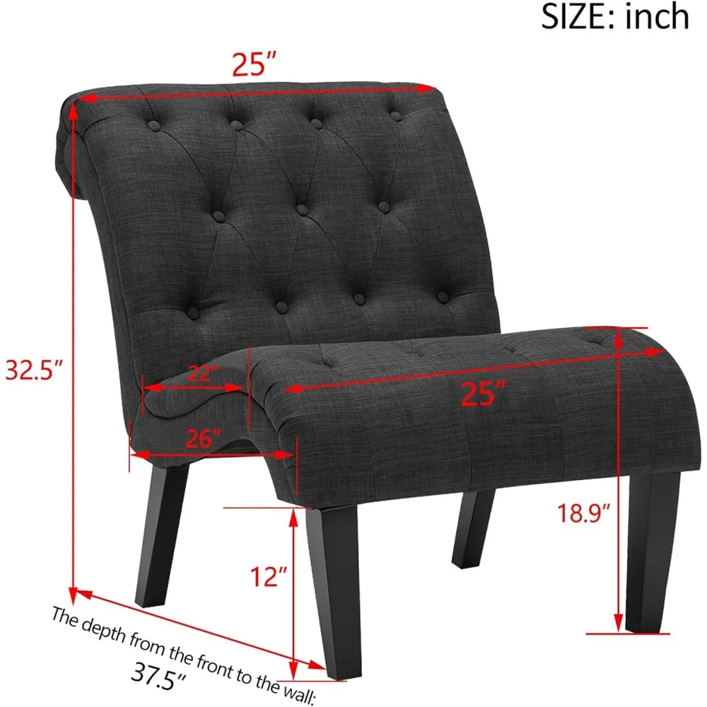 Chaise d'appoint rembourrée pour chambre à coucher, salon, chaise longue, chaise pantoufles sans accoudoirs avec pieds en bois, tissu gris