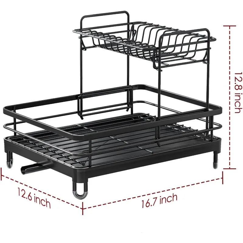 Escurridor de platos de acero inoxidable extragrande para encimera de cocina, organizador de cocina de 2 niveles y almacenamiento para platos y cuencos