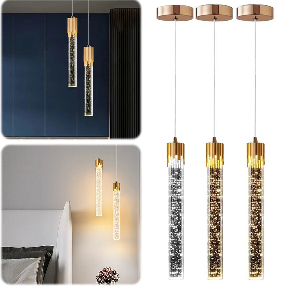 Gold Finish Ceiling Hanging Light 3 Color Dimmable Crystal LED Kitchen Island Light Adjustable Height for Dining Room Over Table