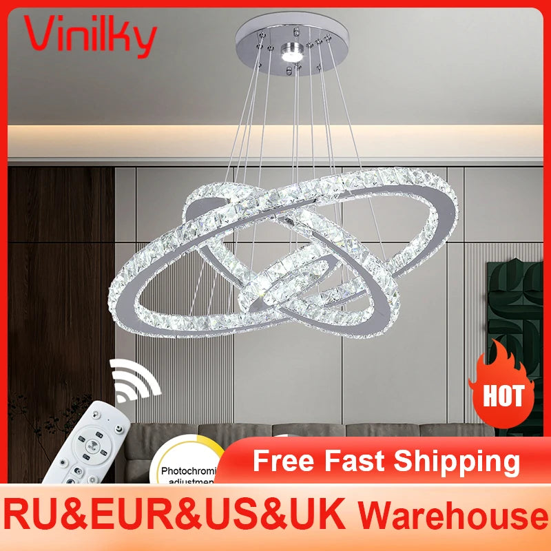 Crystal Luxury Pendant Lights for Living Room Remote Control Chandelier Lamp Bedroom Dining Room Smart Hanging Lighting Fixtures