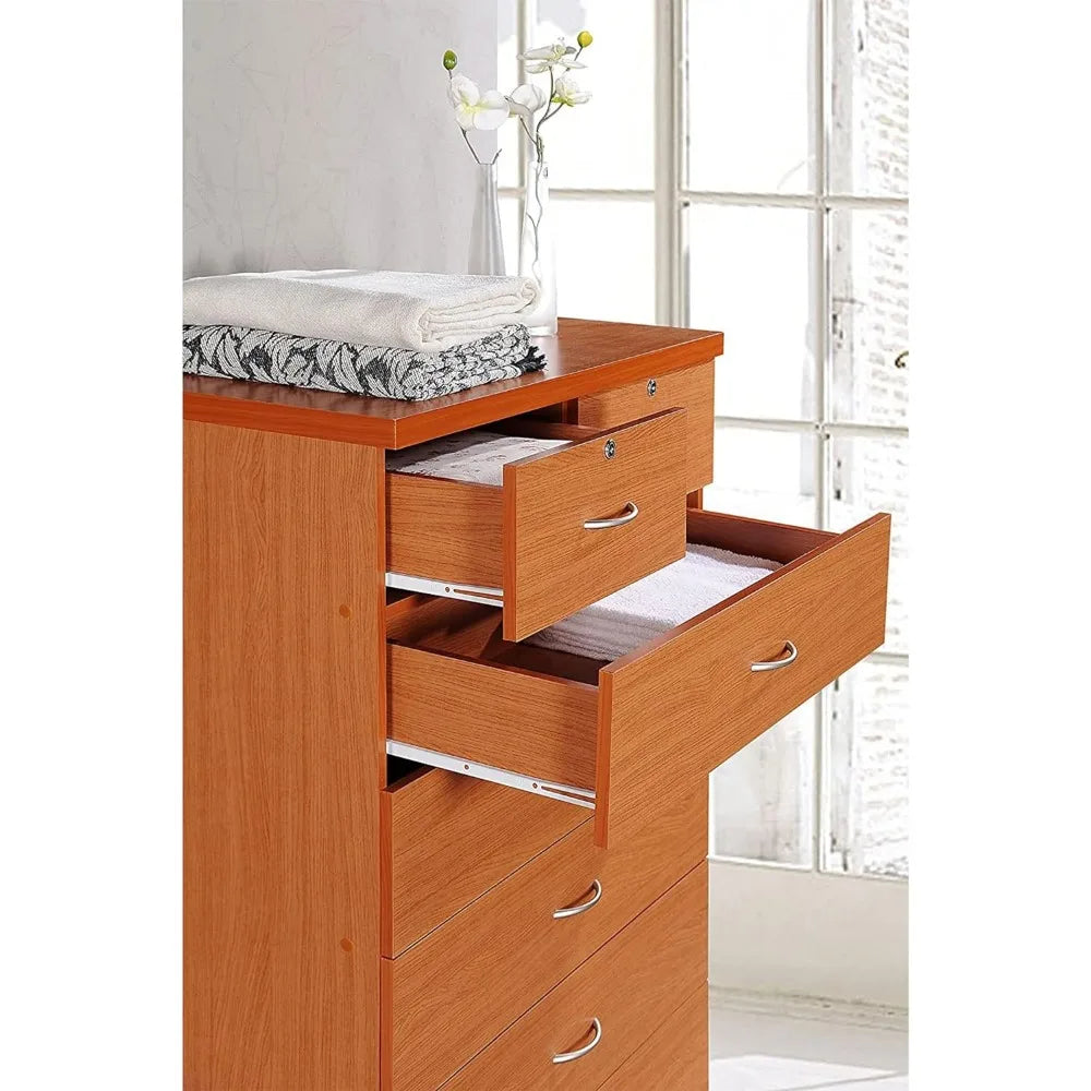 Cómoda con 2 cerraduras en los cajones superiores, mueble de dormitorio, mueble de baño blanco, escritorio de maquillaje, 31,5 pulgadas de ancho