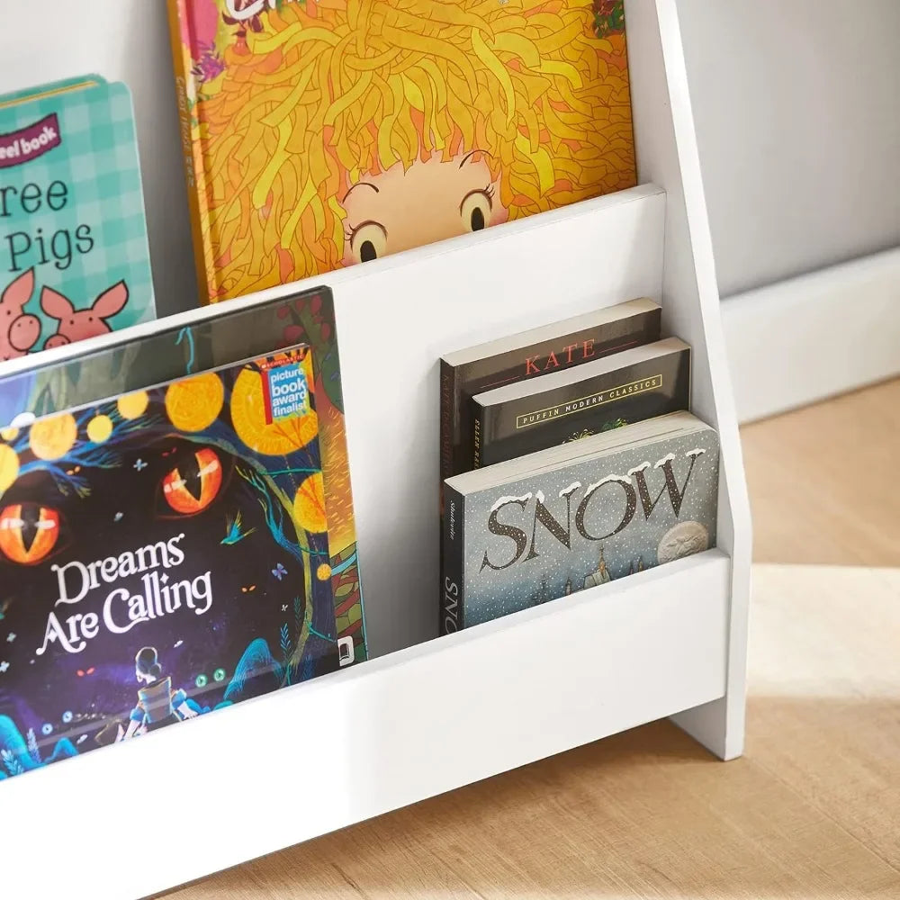 Bibliothèque blanche à 4 niveaux pour enfants, étagère à livres, support de rangement, présentoir, organisateur pour chambre à coucher, bureau, salon