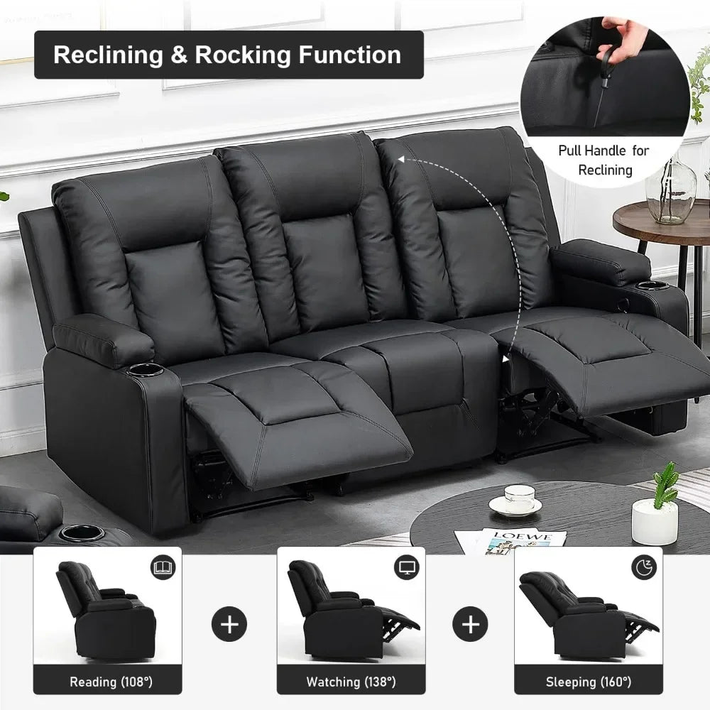 Recline Chair Set，Furniture 3PC Bonded Leather Recliner Set Living Room Set, Sofa, Recline Chair with Massger