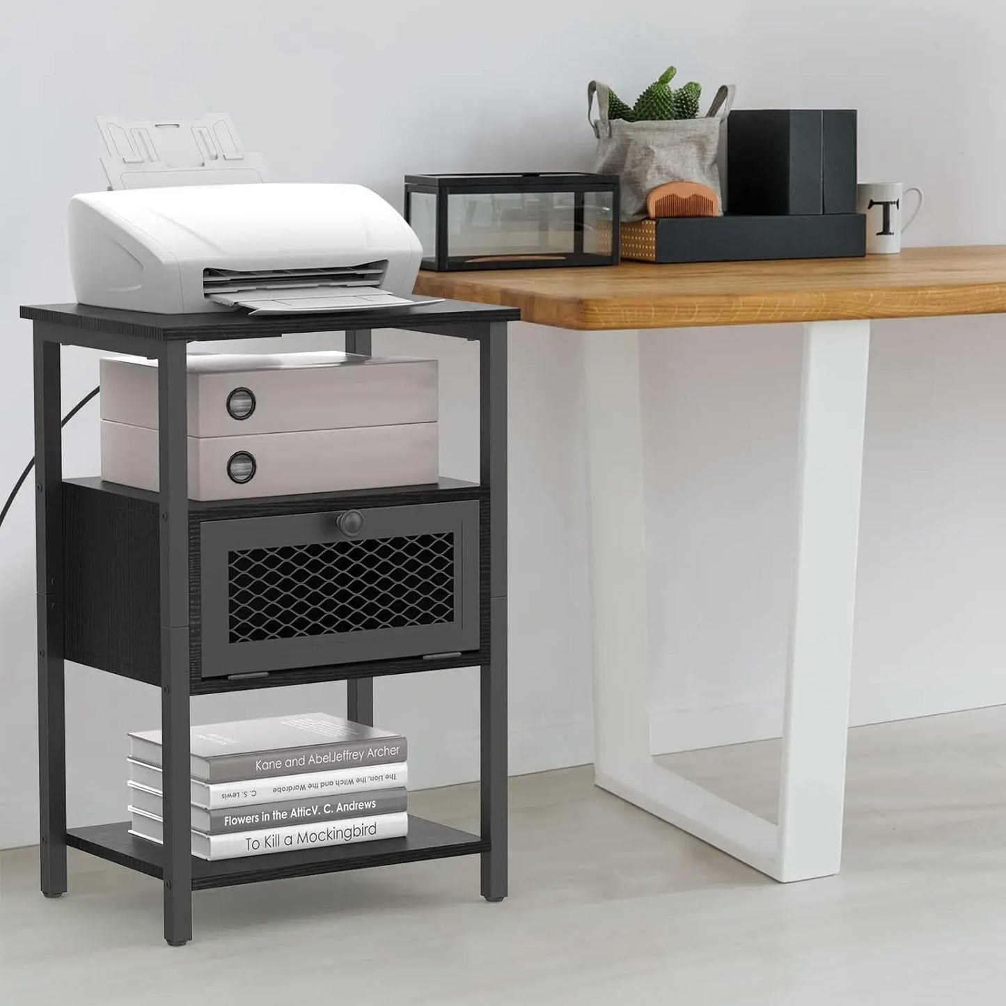 2PCs Modern Nightstand End Table Side Table w/USB Ports Storage Drawer Table Bedside Table