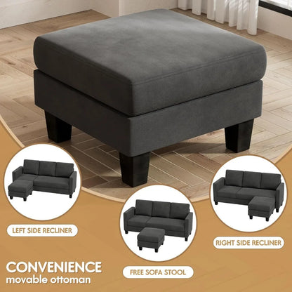 Convertible Sectional Sofa,3 Seat L-Shaped Sofa with Linen Fabric,Movable Ottoman Small Couch,Living Room and Dark Gray Couch