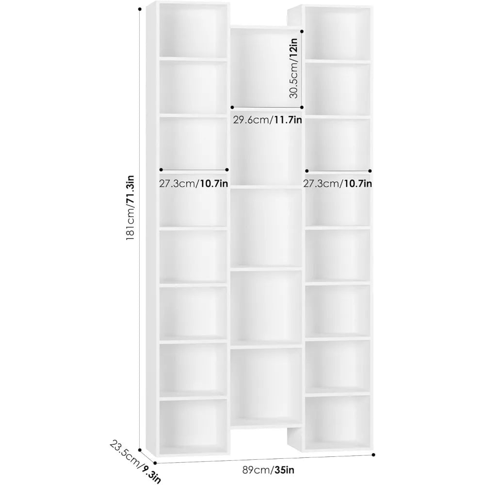 Estante, estantería, estantes, torre de almacenamiento multimedia de triple ancho y 8 niveles, torre de almacenamiento de 71 CD y DVD grandes con estantes ajustables,