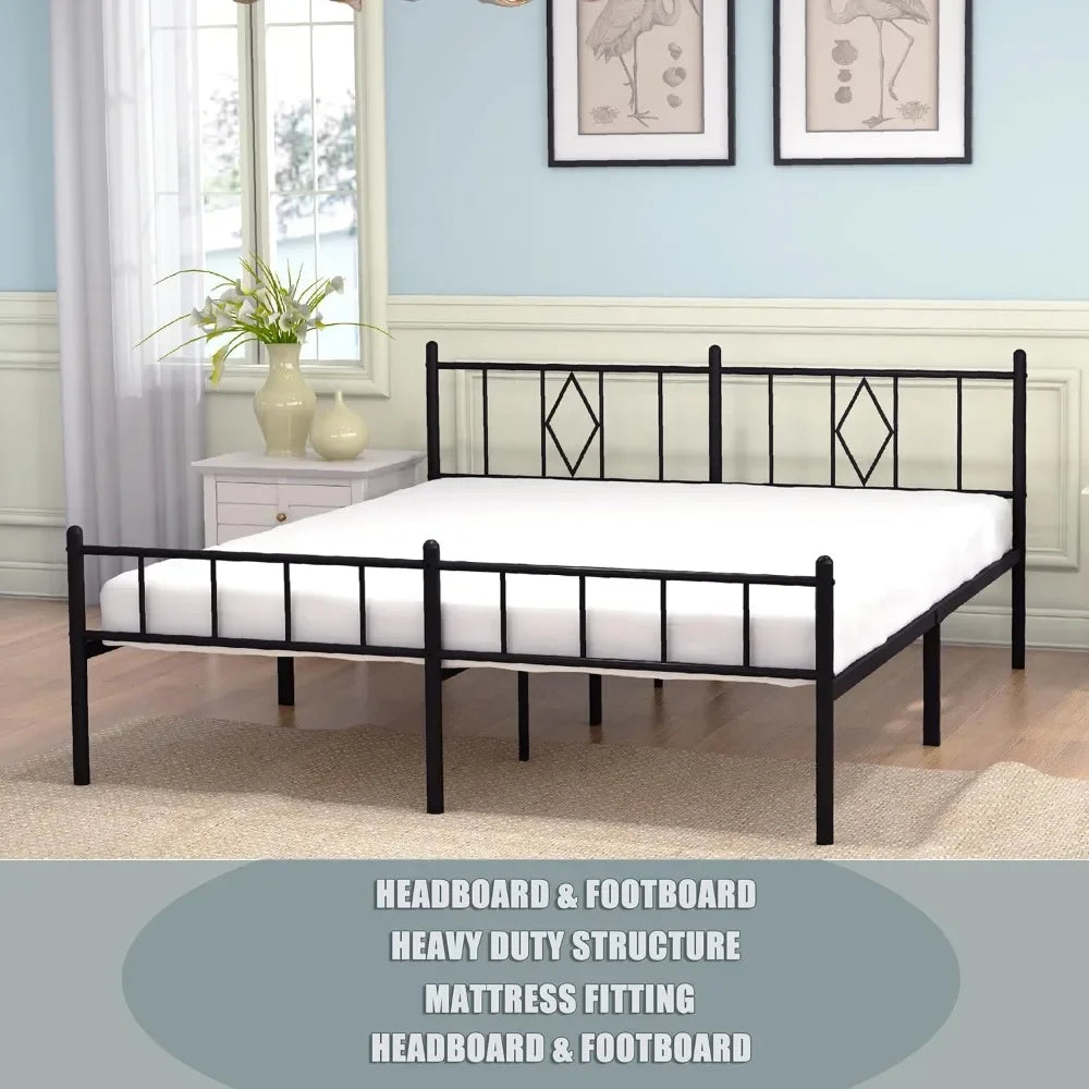 Marco de cama de 14 pulgadas de alto, tamaño completo, con cabecero y pie de cama, plataforma de metal resistente, no necesita somier, antideslizante, color negro