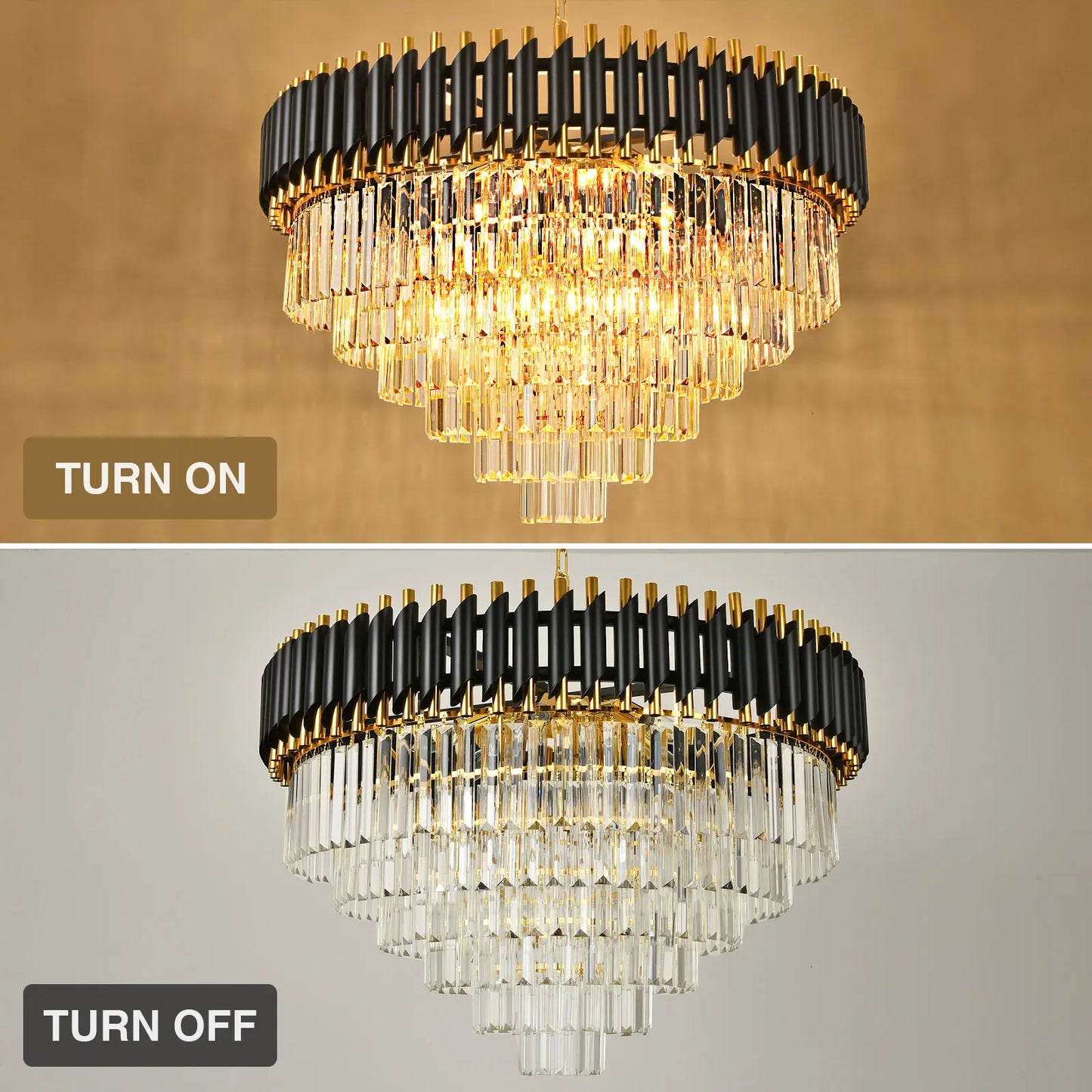 Modern Crystal 6-Tier Black and Gold Chandeliers for Dining Room Bedroom Living Room Foyer Farmhouse,E12*17 Ø31.6 inch