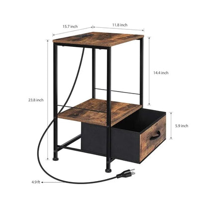 Table de nuit avec station de charge, table avec ports et prises USB, table d'appoint avec tiroir en tissu, table de nuit de chargement et rangement