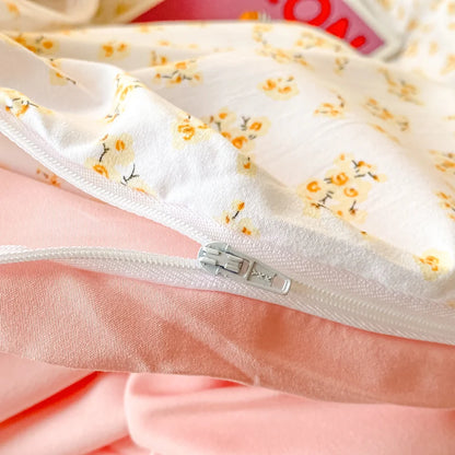 Parure de lit à fleurs roses Ins Style pour lit simple ou double, housse de couette pastorale pour filles, sans rembourrage, drap plat, taies d'oreiller, linge de lit mignon