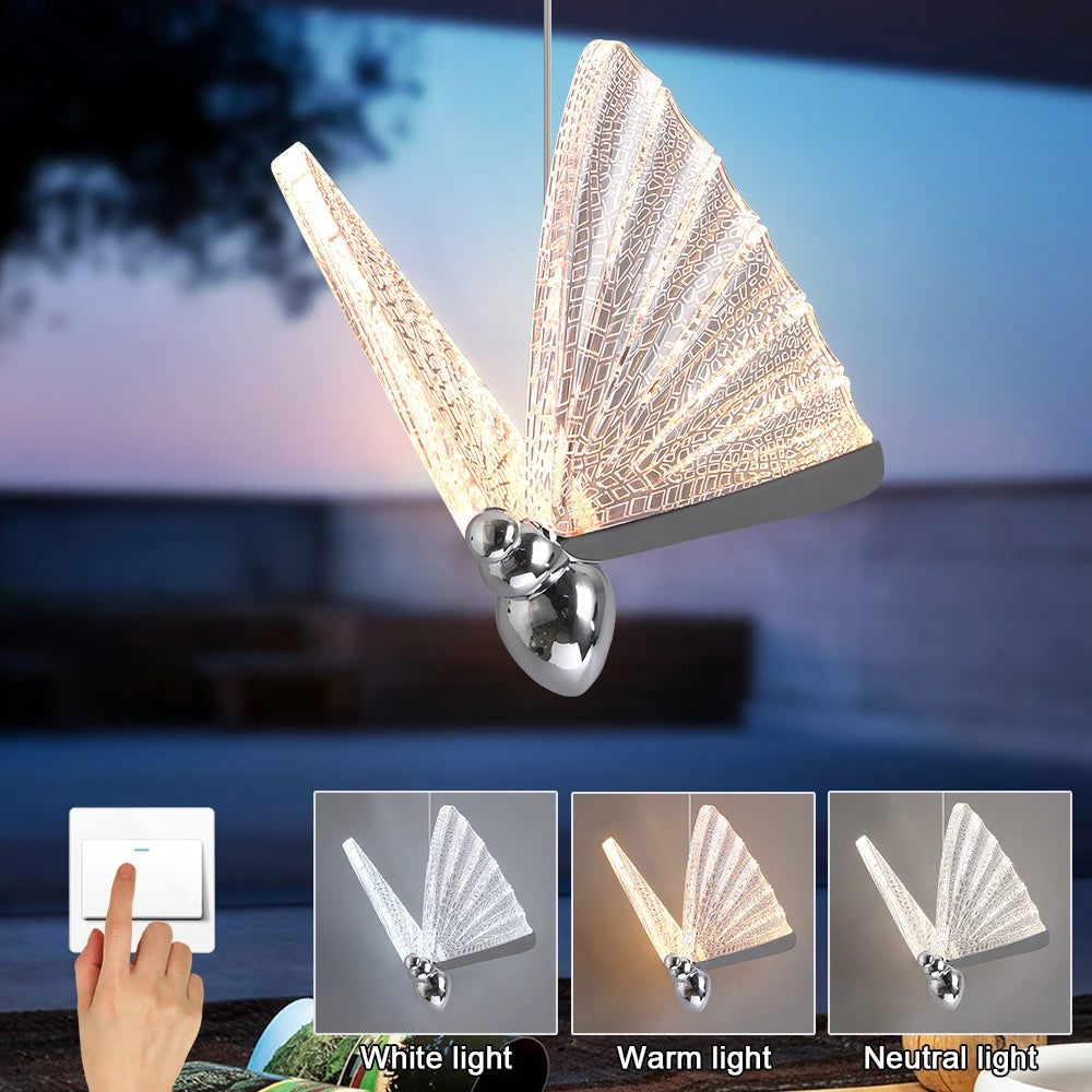 Modern LED Butterfly Pendant Light Fixture Luminaire Bedroom Chanderlier Hanging Ceiling Lamps Bedside Living Room Home Indoor