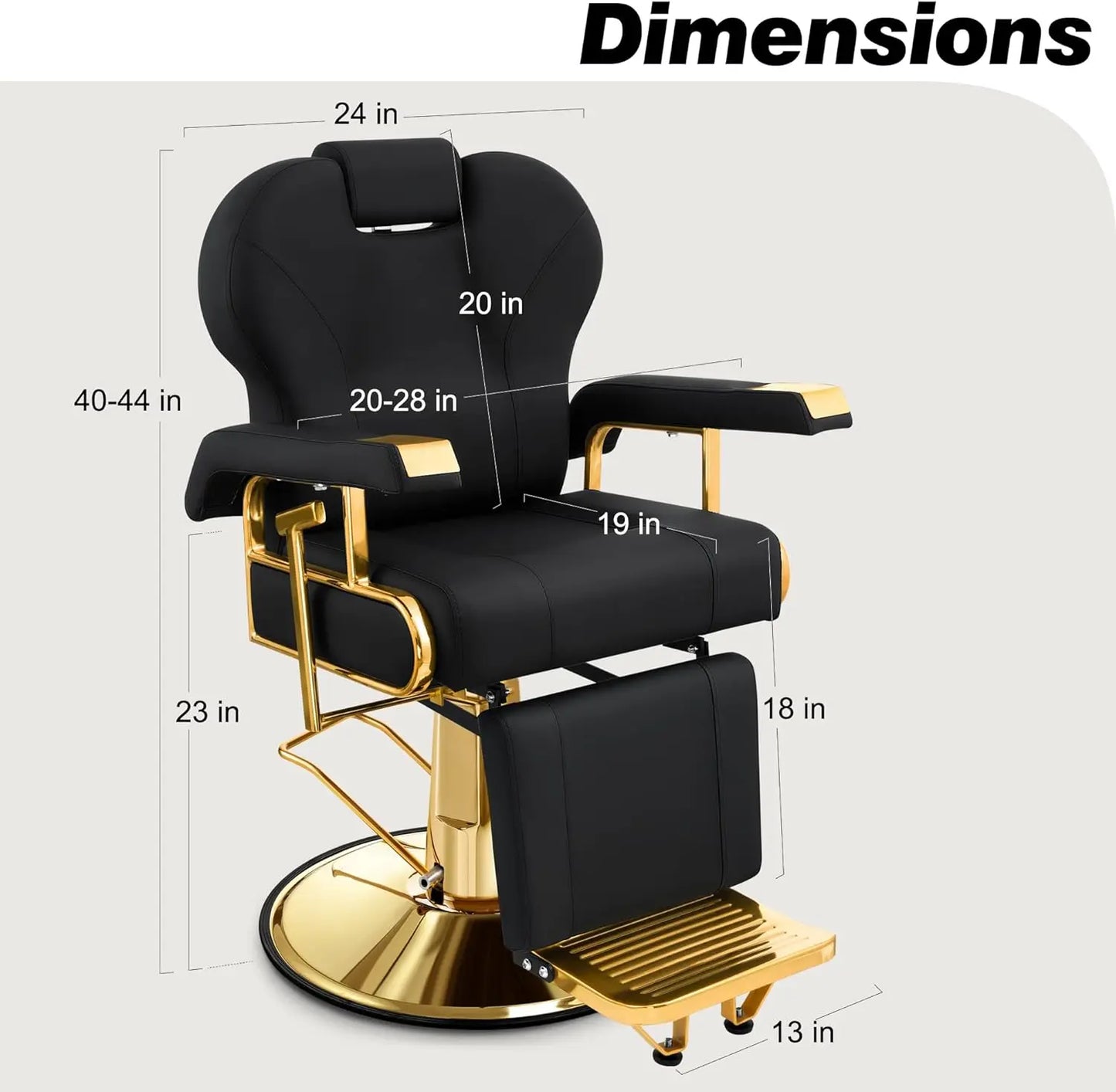 Professional Reclining Salon Chair with Adjustable Backrest, Elegant Black Gold Barber Chair with Heavy Duty Steel Frame