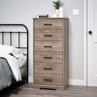 Astrid Tall White Dresser: 16"D x 20"W x 52"H, 6-Drawer Chest for Bedroom by Prepac - Perfect Chest of Drawers for Ample