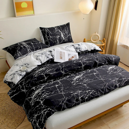 Autumn Winter 2/3 Piece of Black marble pattern bedding set,Bedroom Printed duvet cover pillowase,bed set,king queen full size