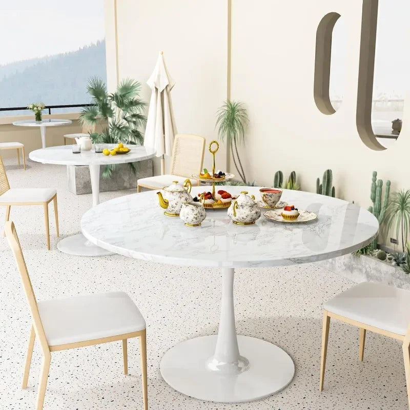 Round Dining Table, 42.1" Tulip Table Kitchen Dining Table 4-6 People with MDF Table Top & Pedestal Base