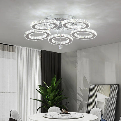 Crystal 5-Ring Fan Light Living Room Ceiling Light Stainless Steel Fixture Fandelier Plafon Fan Lamps Luminaire Led Chandelier