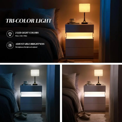 Two Piece Set of LED Nightstands,Bedside Table, Bedroom, Living Room, White LED Light Nightstands