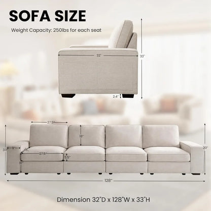 100" Modular Sofa Couch with Seats Storage, Comfy 3-Seater Chenille Fabric Couch for Living Room, Office