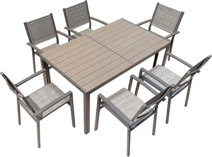 7 Piece Terrace Dining Outdoor Furniture Set with Weatherproof Table and 6 Stackable for Garden