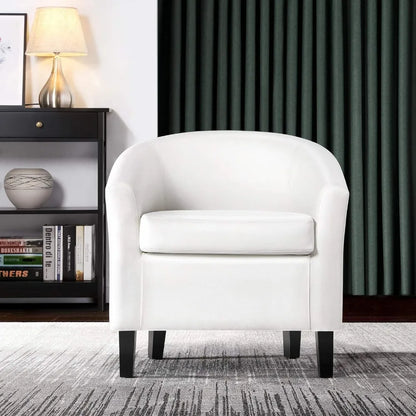 Faux Leather Accent Chair, Modern Barrel Chair Comfy Club Chair with Soft Padded and Solid Legs for Living Room Bedroom