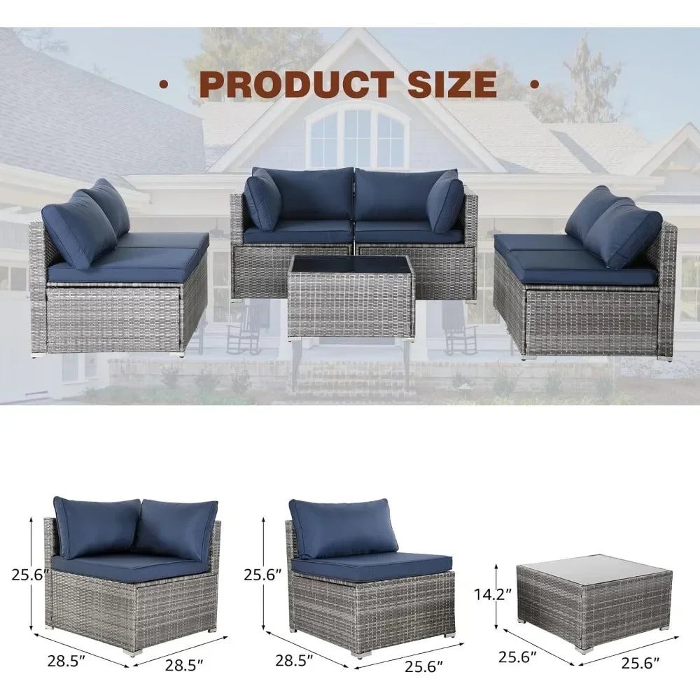 7 Pieces Patio Furniture Set, Modular Patio Set Wicker Outdoor Sectional Sofa Set PE Rattan Wicker Patio Conversation Set。