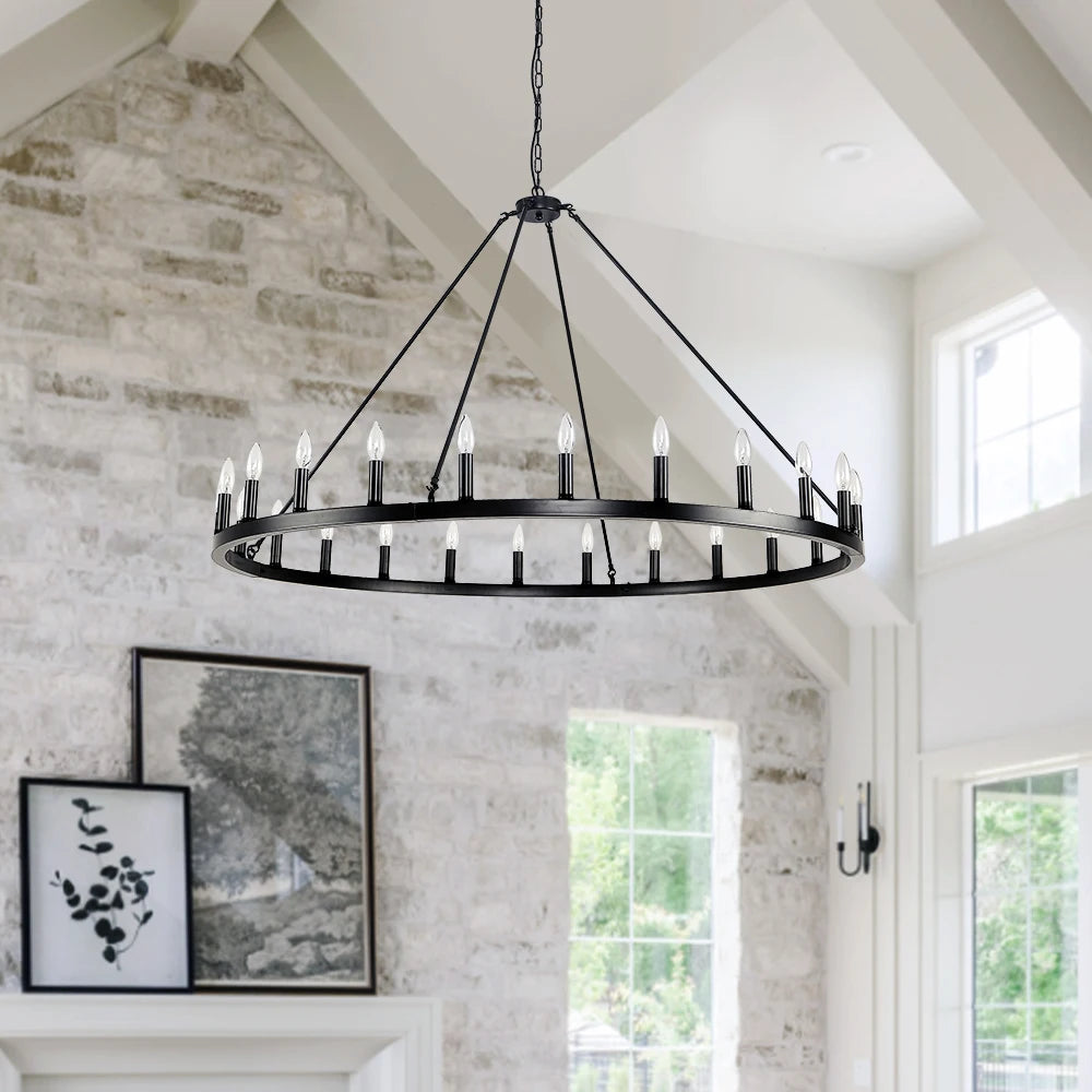 24-Light Wagon Wheel Chandelier Round Matte 54 inch Modern Rustic Farmhouse Pendant Light Large Chandeliers for Living Room