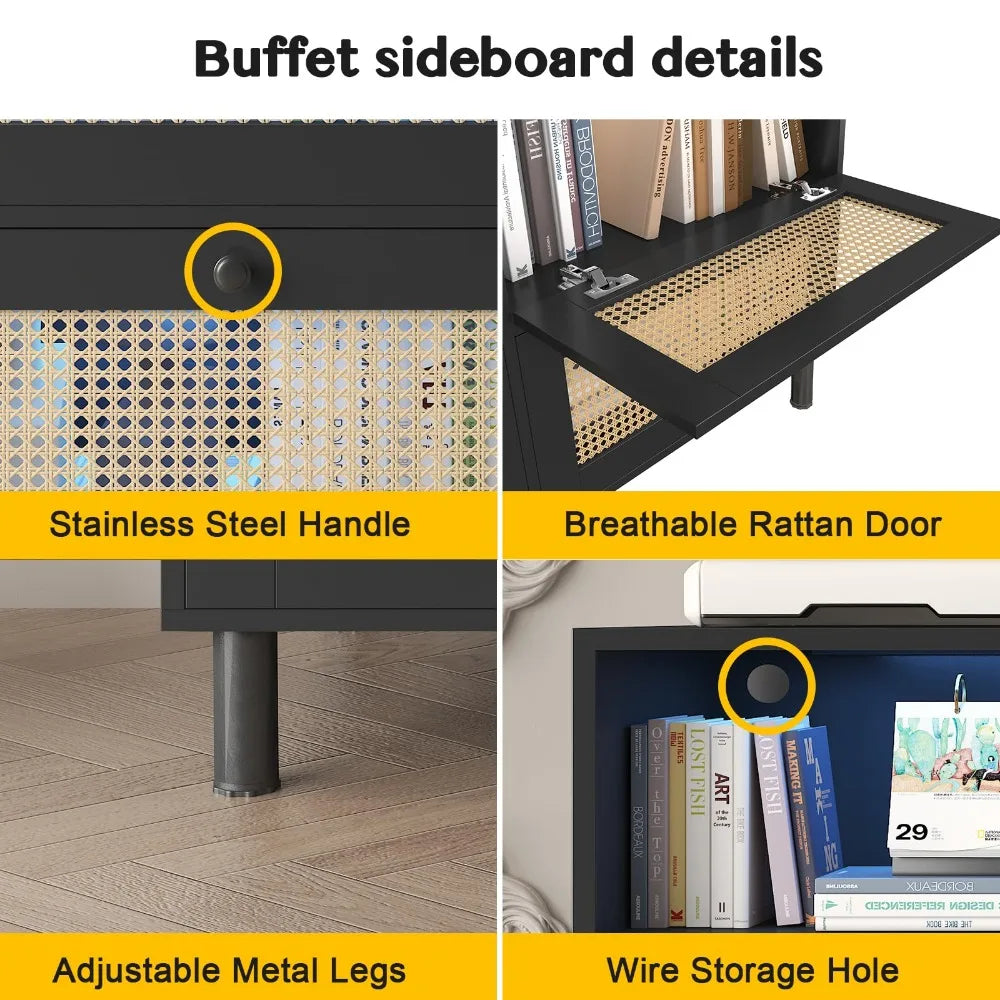 TV Stand, Deformable TV Stand with LED Lights & Power Outlets, Modern TV Stand for 45/50/55/60/65/75 Inch TVS,