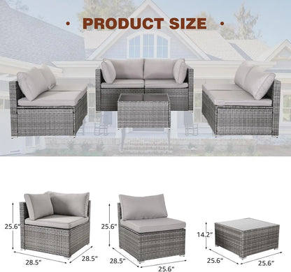 7 Pieces Patio Furniture Set, Modular Patio Set Wicker Outdoor Sectional Sofa Set PE Rattan Wicker Patio 3Pcs