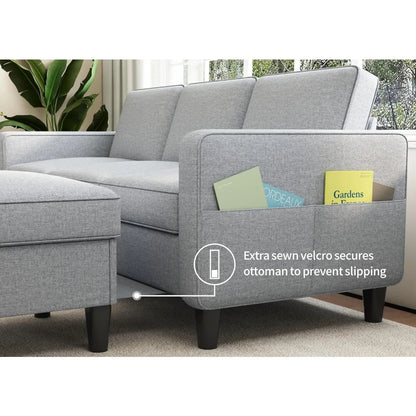 Convertible Sectional Sofa, 78" L-Shaped Couches for Living Room 3-Seater Small Sofas with Storage Ottoman