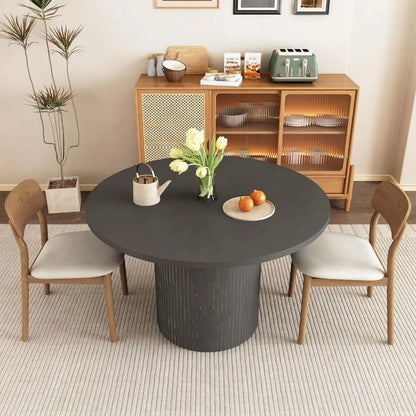 Round Dining Table for 4, Modern Farmhouse Kitchen Table, 47 Inch Small Circle Dining Tables with Wood Strip Base