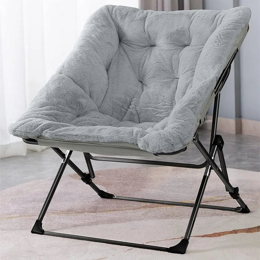 Chaise soucoupe confortable Chaise longue pliante en fausse fourrure douce pour chambre à coucher, salon, dortoir, chaise de lecture flexible pour adolescents et enfants